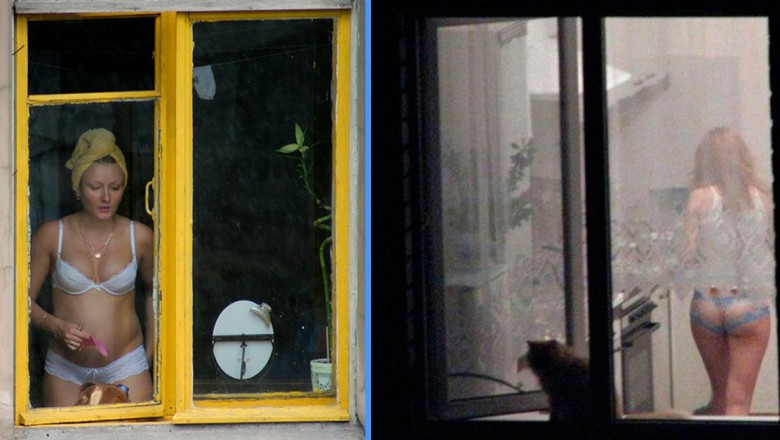 Зрела дама засветилась ан камеру голой в окне у себя дома